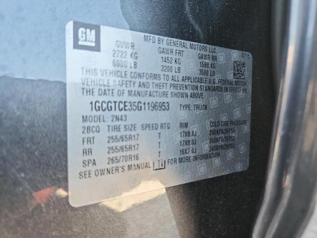 1GCGTCE35G1196953 - 2016 CHEVROLET COLORADO LT BLACK photo 12