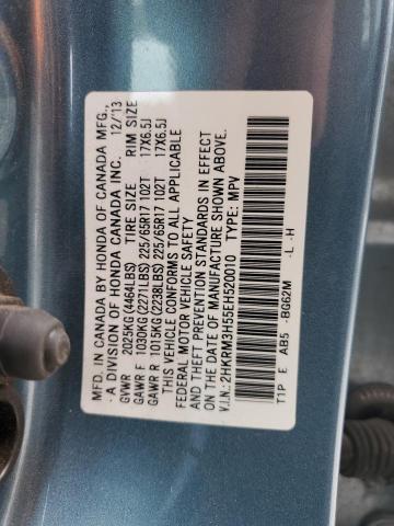 2HKRM3H55EH520010 - 2014 HONDA CR-V EX BLUE photo 13