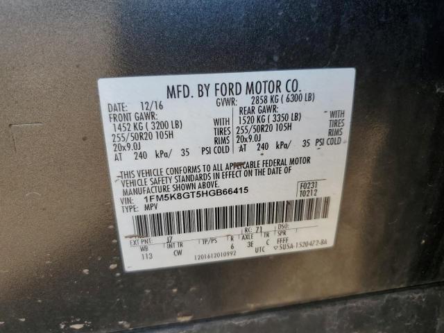 1FM5K8GT5HGB66415 - 2017 FORD EXPLORER SPORT Grau Foto 13