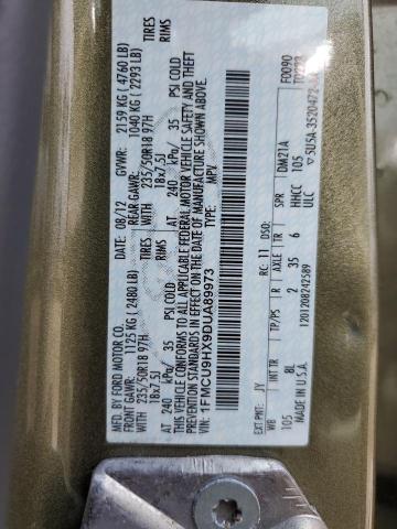 1FMCU9HX9DUA89973 - 2013 FORD ESCAPE SEL GREEN photo 12