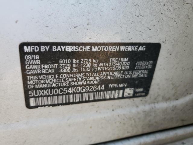 5UXKU0C54K0G92644 - 2019 BMW X6 SDRIVE35I WHITE photo 12