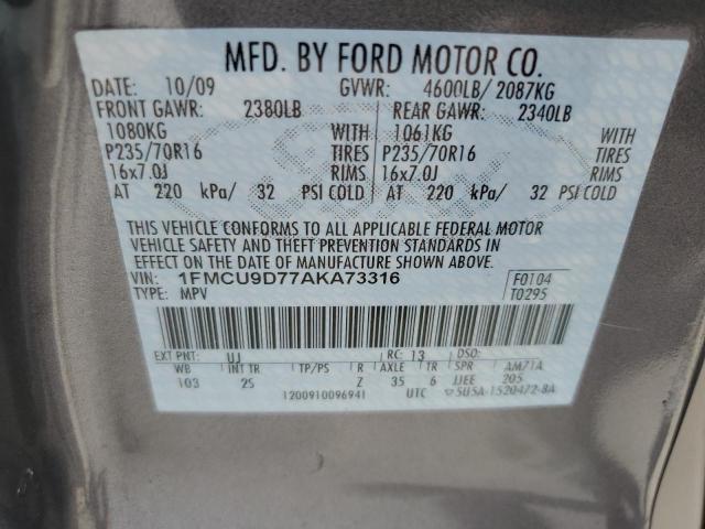 1FMCU9D77AKA73316 - 2010 FORD ESCAPE XLT Gri fotoğraf 13