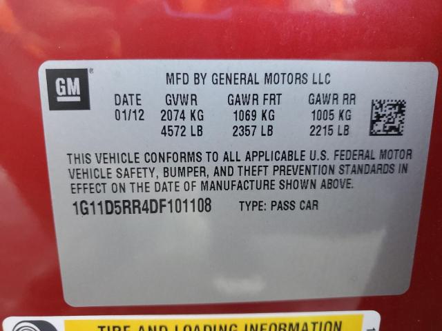 1G11D5RR4DF101108 - 2013 CHEVROLET MALIBU 1LT RED photo 13