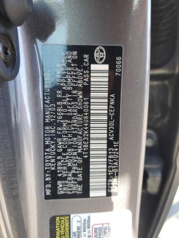 4T1BE32K44U840061 - 2004 TOYOTA CAMRY LE GRAY photo 12