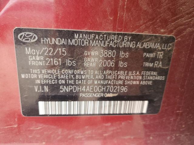 5NPDH4AE0GH702196 - 2016 HYUNDAI ELANTRA SE RED photo 12