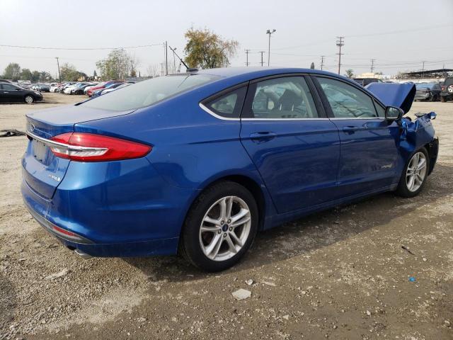 3FA6P0UU4JR273646 - 2018 FORD FUSION S HYBRID BLUE photo 3