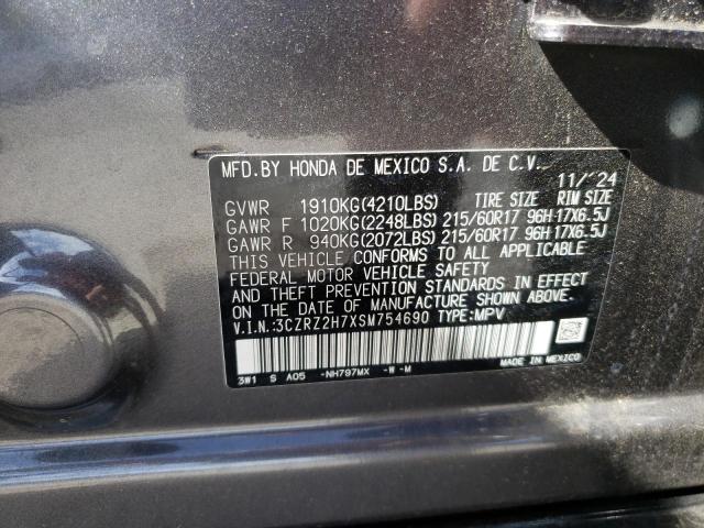 3CZRZ2H7XSM754690 - 2025 HONDA HR-V EXL 灰色 照片 12