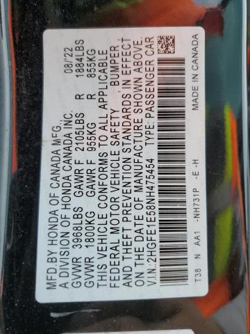 2HGFE1E58NH475454 - 2022 HONDA CIVIC SI BLACK photo 13