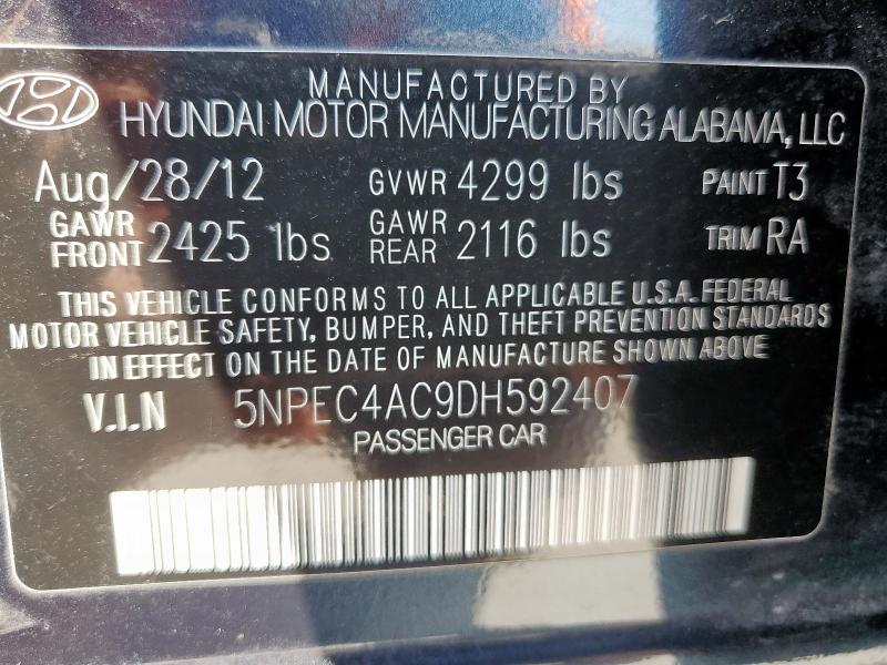 5NPEC4AC9DH592407 - 2013 HYUNDAI SONATA SE 石墨色 照片 12