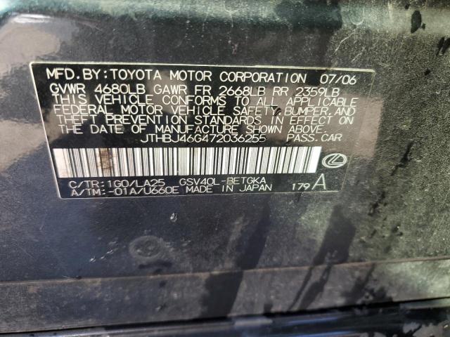 JTHBJ46G472036255 - 2007 LEXUS ES 350 BLACK photo 12