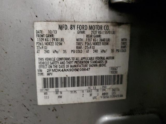 2FMDK4AK9DBE05647 - 2013 FORD EDGE SPORT SILVER photo 13