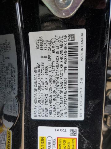 2HGFE2F55NH573894 - 2022 HONDA CIVIC SPORT BLACK photo 12