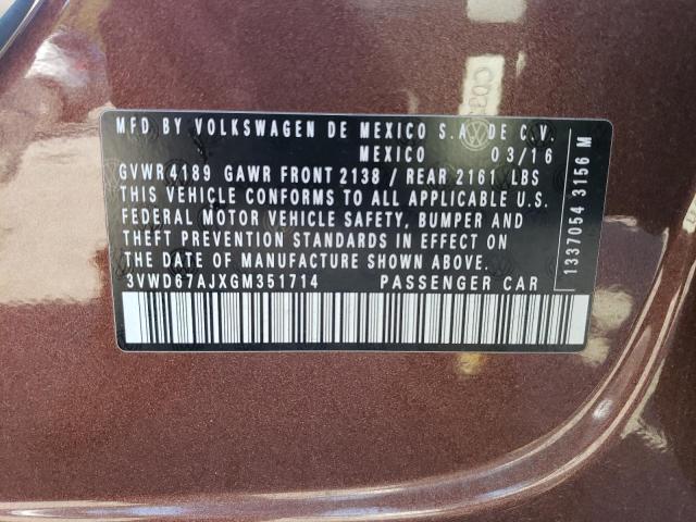 3VWD67AJXGM351714 - 2016 VOLKSWAGEN JETTA SE BROWN photo 12
