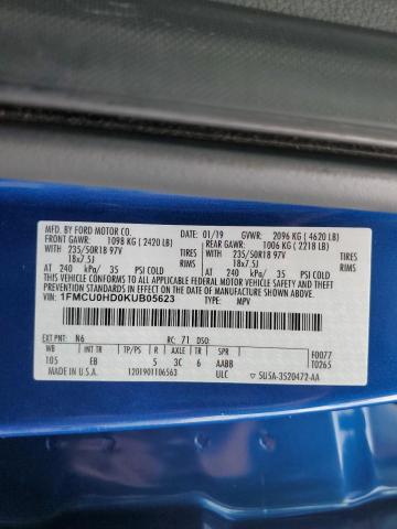 1FMCU0HD0KUB05623 - 2019 FORD ESCAPE SEL BLUE photo 14