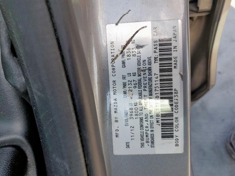 JM1BL1TF5D1751147 - 2013 MAZDA 3 I SILVER photo 12