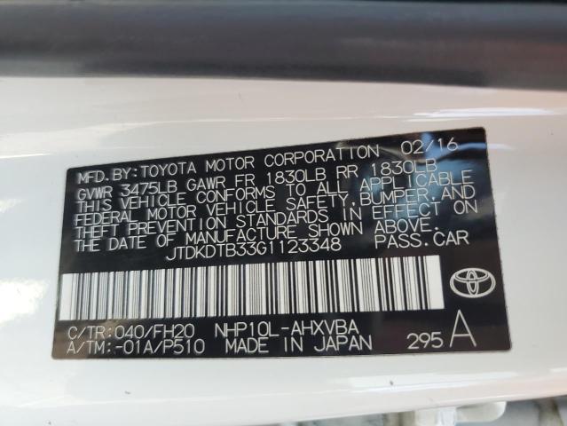 JTDKDTB33G1123348 - 2016 TOYOTA PRIUS C WHITE photo 13