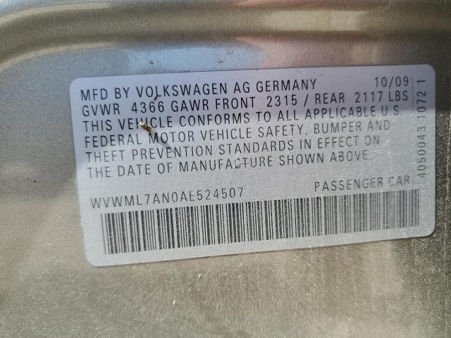 WVWML7AN0AE524507 - 2010 VOLKSWAGEN CC SPORT SILVER photo 12