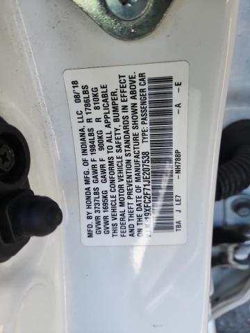 19XFC2F71JE207538 - 2018 HONDA CIVIC EX WHITE photo 12