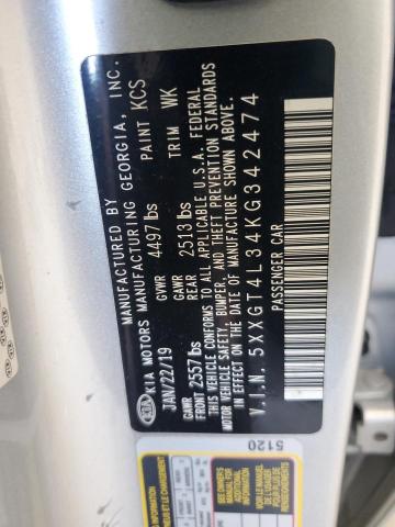 5XXGT4L34KG342474 - 2019 KIA OPTIMA LX ვერცხლისფერი ფოტო 13