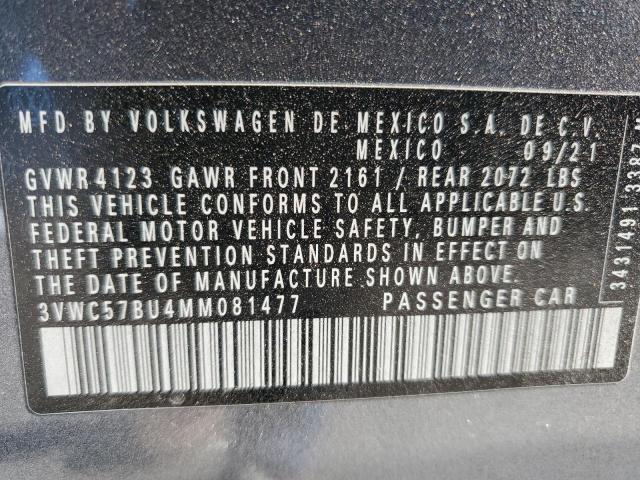 3VWC57BU4MM081477 - 2021 VOLKSWAGEN JETTA S GRAY photo 12