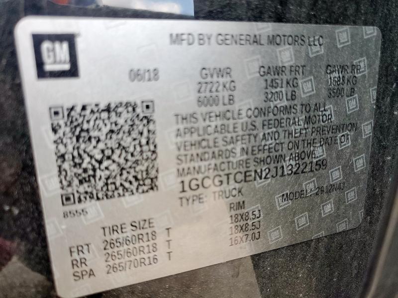 1GCGTCEN2J1322159 - 2018 CHEVROLET COLORADO LT BLACK photo 12