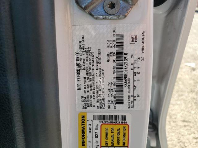 3FA6P0HD9KR213910 - 2019 FORD FUSION SE WHITE photo 12