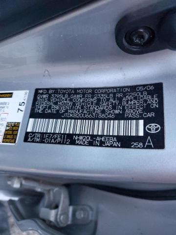 JTDKB20U663188046 - 2006 TOYOTA PRIUS SILVER photo 12