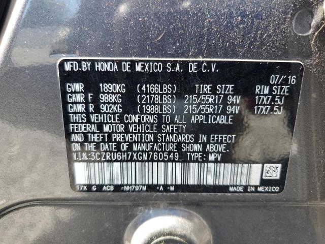 3CZRU6H7XGM760549 - 2016 HONDA HR-V EXL GRAY photo 14