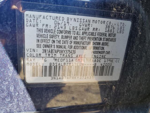 3N1AB7APXKY375439 - 2019 NISSAN SENTRA S 蓝色 照片 12