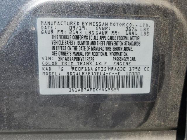 3N1AB7AP0KY412529 - 2019 NISSAN SENTRA S Boz foto 13