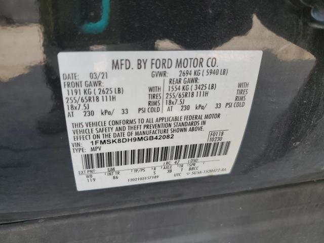 1FMSK8DH9MGB42082 - 2021 FORD EXPLORER XLT BLACK photo 13