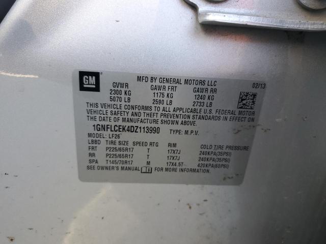 1GNFLCEK4DZ113990 - 2013 CHEVROLET EQUINOX LS 银色 照片 13