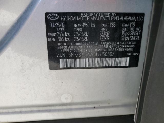 5NMS3CAA8LH150807 - 2020 HYUNDAI SANTA FE SEL SILVER photo 13