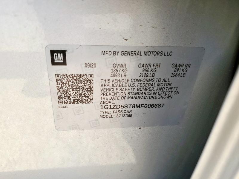 1G1ZD5ST8MF006687 - 2021 CHEVROLET MALIBU LT SILVER photo 12