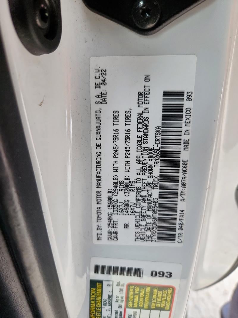 3TYRX5GN6NT055403 - 2022 TOYOTA TACOMA ACCESS CAB Blanc photo 13