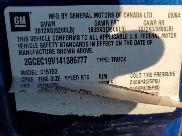 2GCEC19V141386777 - 2004 CHEVROLET SILVERADO C1500 BLUE photo 12