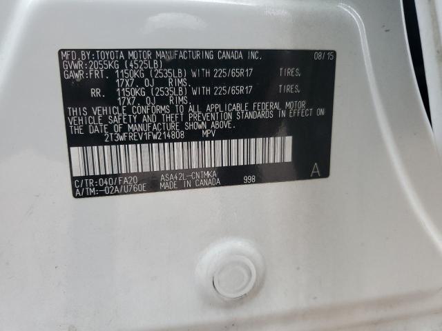 2T3WFREV1FW214808 - 2015 TOYOTA RAV4 XLE WHITE photo 13