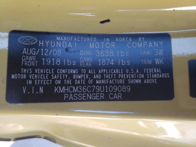 KMHCM36C79U109089 - 2009 HYUNDAI ACCENT GS YELLOW photo 12