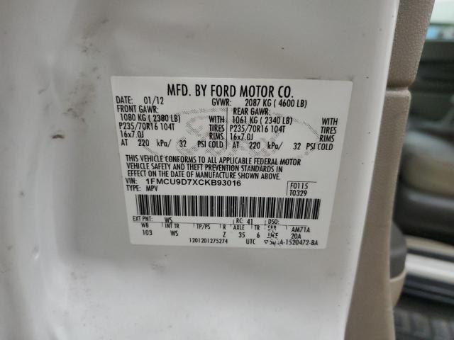 1FMCU9D7XCKB93016 - 2012 FORD ESCAPE XLT WHITE photo 13