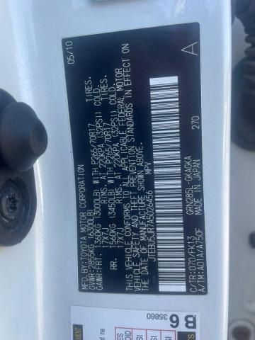 JTEBU5JR7A5026456 - 2010 TOYOTA 4RUNNER SR5 WHITE photo 10