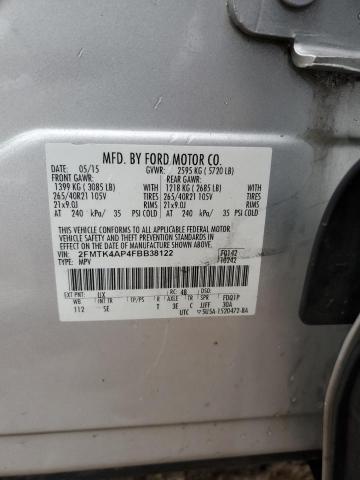 2FMTK4AP4FBB38122 - 2015 FORD EDGE SPORT SILVER photo 13