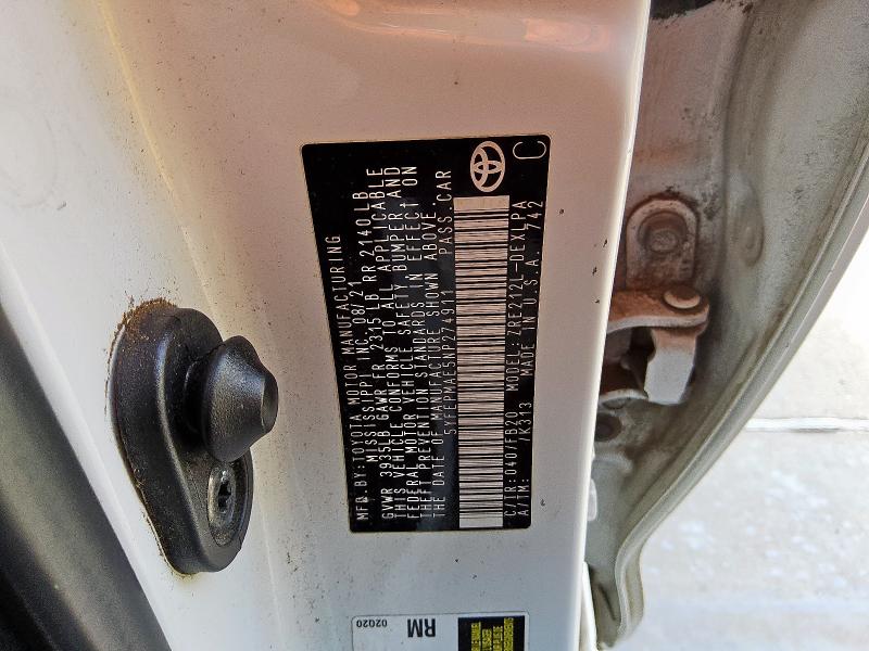 5YFEPMAE5NP274911 - 2022 TOYOTA COROLLA LE Blanco foto 13