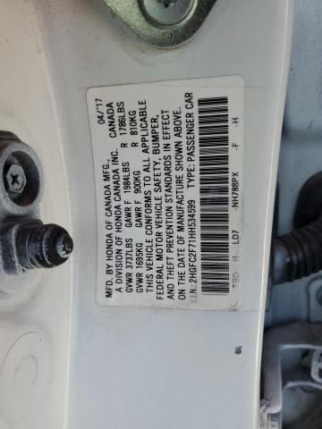 2HGFC2F71HH534599 - 2017 HONDA CIVIC EX WHITE photo 12