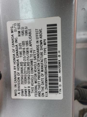 2HKRM4H38DH631279 - 2013 HONDA CR-V LX SILVER photo 13