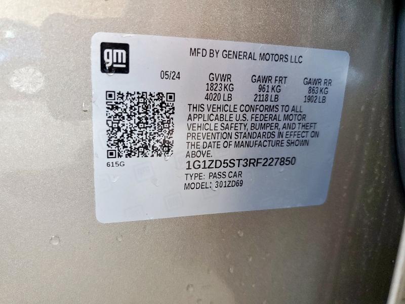 1G1ZD5ST3RF227850 - 2024 CHEVROLET MALIBU LT თაფლისფერი ფოტო 12