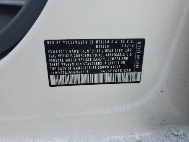 3VW2K7AJ5FM353615 - 2015 VOLKSWAGEN JETTA BASE 白色 照片 12