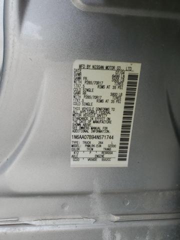 1N6AA07B94N571744 - 2004 NISSAN TITAN XE SILVER photo 13