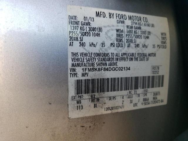 1FM5K8F84DGC02134 - 2013 FORD EXPLORER LIMITED SILVER photo 13