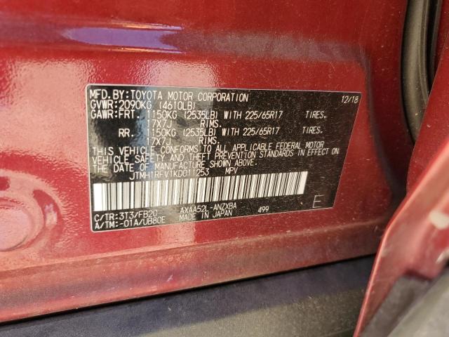 JTMH1RFV1KD011253 - 2019 TOYOTA RAV4 LE RED photo 12