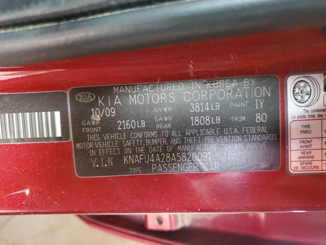 KNAFU4A28A5820091 - 2010 KIA FORTE EX BURGUNDY photo 12